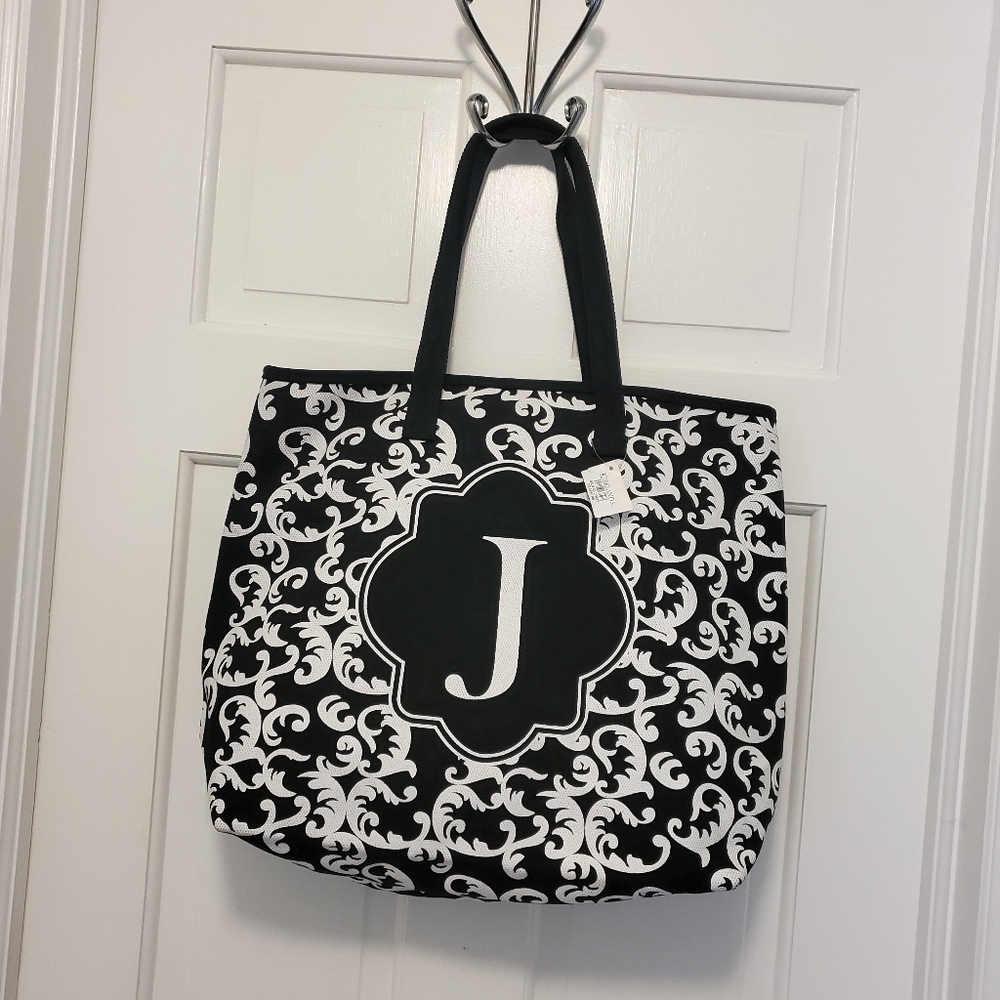 Kirkland's Black & White "J" Monogram Medium Tote, Classic